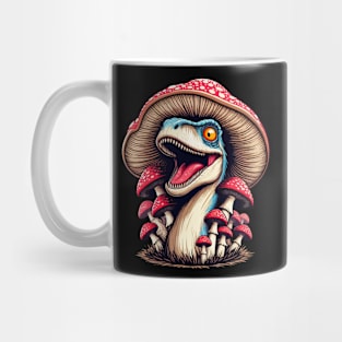 Funny Velociraptor Mushroom Hat Dinosaur Garden Mug